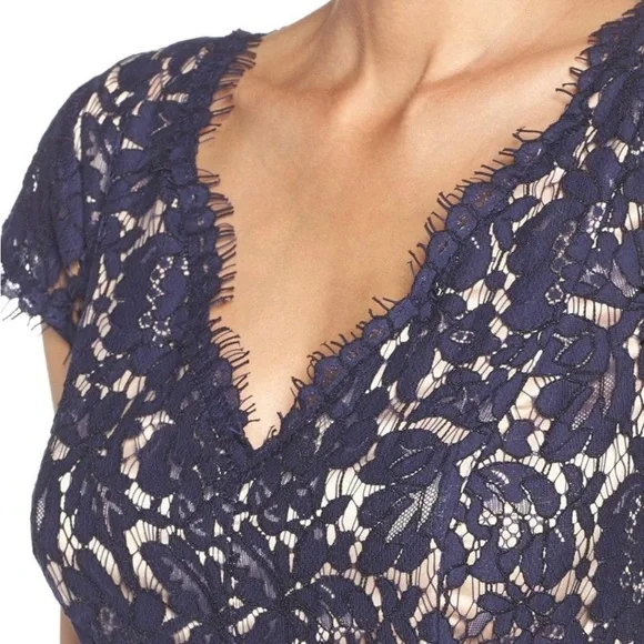 Navy Cap Sleeve Lace Dress - Picture 2 of 4